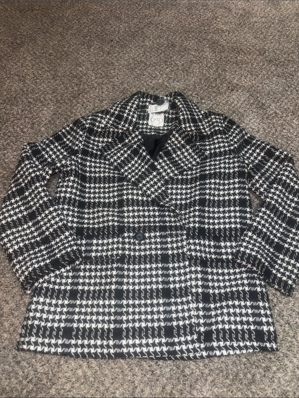 Cato Black & White Houndstooth Pea Coat